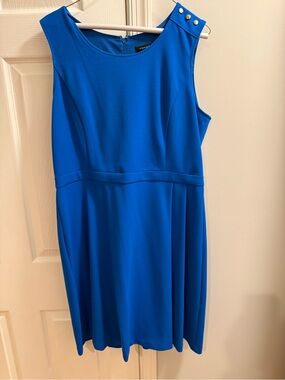 Tahari ASL Vibrant Cobalt Sleeveless Midi Dress with Gold Shoulder Buttons